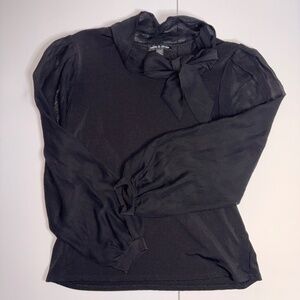 Cable & Gauge Sheer Sleeve Bow-Tie Blouse — Women’s Medium (Black)